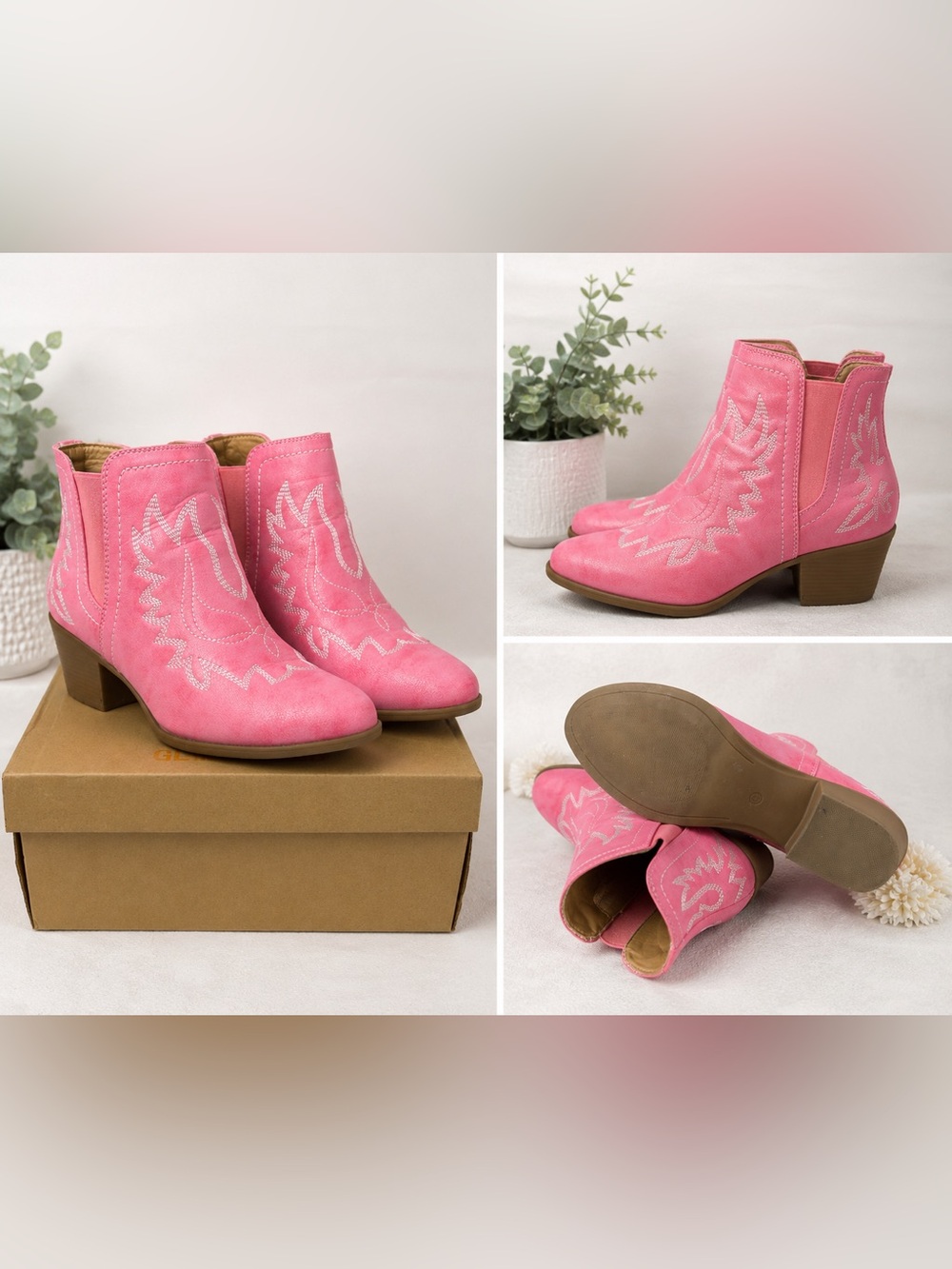 Pink Western Ankle Boots for Women